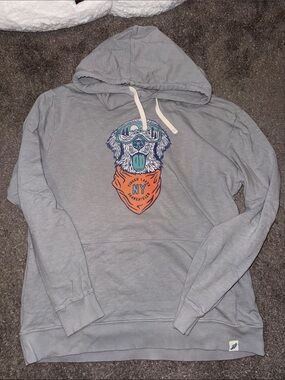 League Gray Pullover Hoodie with Dog Graphic and Orange Bandana